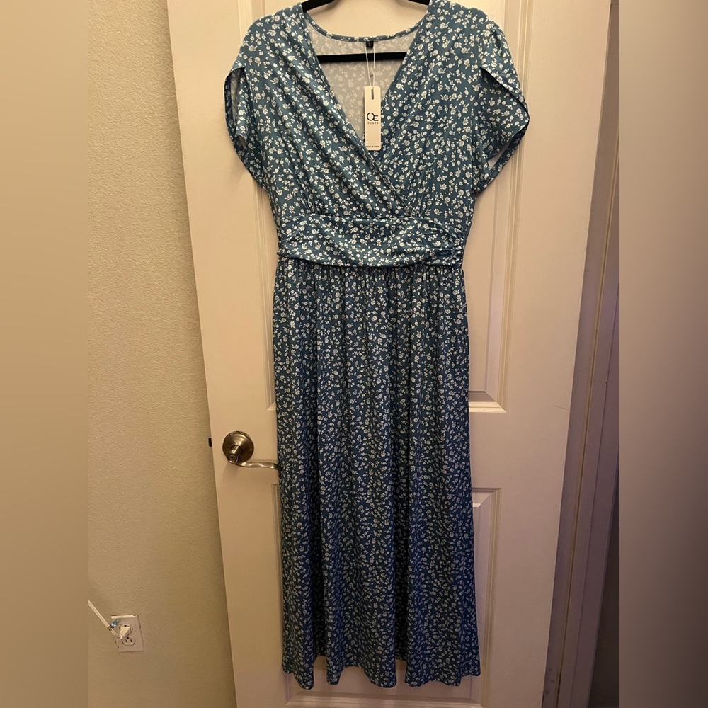 NWT OUGES Maternity Maxi Dress Wrap V Neck